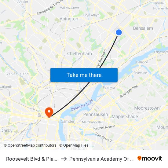 Roosevelt Blvd & Plaza Dr - 1 Fs to Pennsylvania Academy Of The Fine Arts map