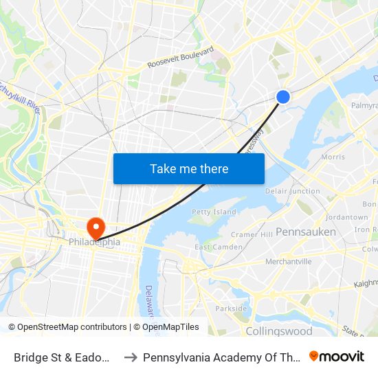Bridge St & Eadom St - Fs to Pennsylvania Academy Of The Fine Arts map