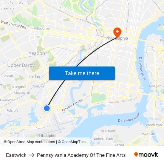 Eastwick to Pennsylvania Academy Of The Fine Arts map