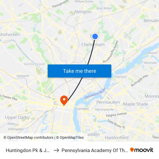 Huntingdon Pk & Jarrett Av to Pennsylvania Academy Of The Fine Arts map