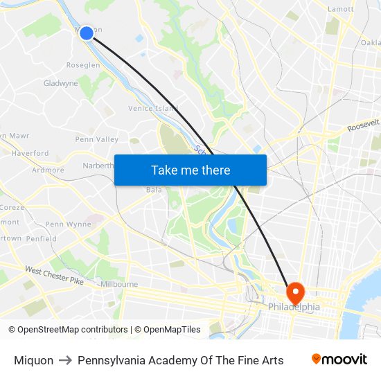 Miquon to Pennsylvania Academy Of The Fine Arts map