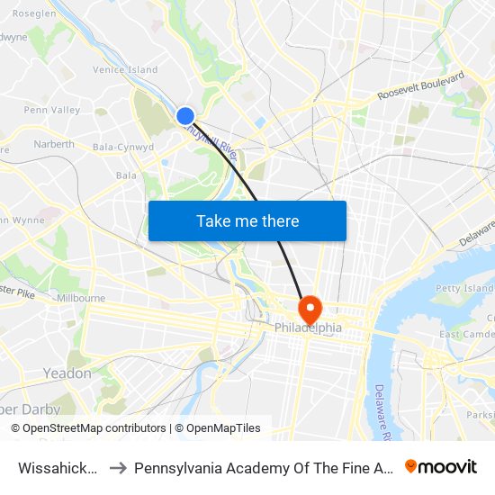 Wissahickon to Pennsylvania Academy Of The Fine Arts map