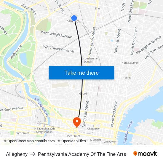 Allegheny to Pennsylvania Academy Of The Fine Arts map