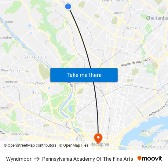 Wyndmoor to Pennsylvania Academy Of The Fine Arts map