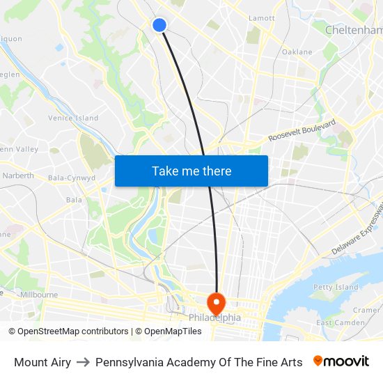 Mount Airy to Pennsylvania Academy Of The Fine Arts map