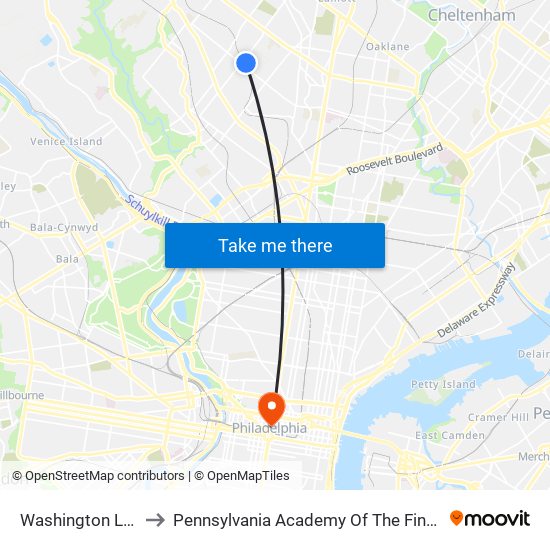 Washington Lane to Pennsylvania Academy Of The Fine Arts map