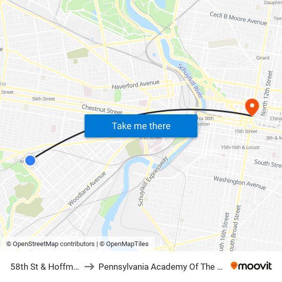 58th St & Hoffman Av to Pennsylvania Academy Of The Fine Arts map