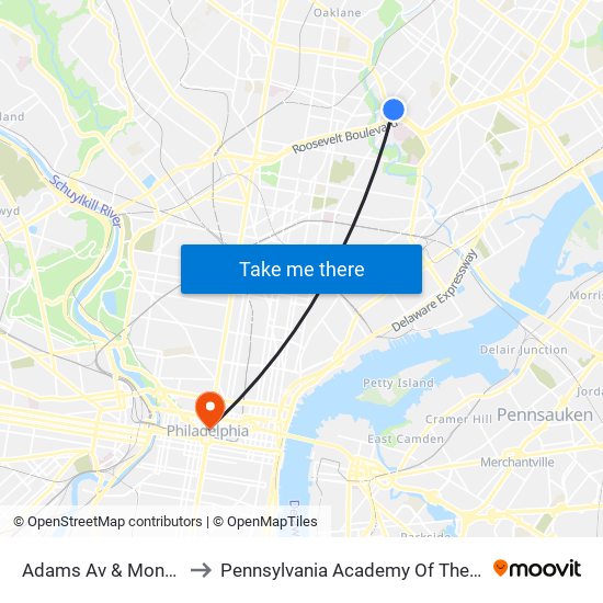 Adams Av & Montour St to Pennsylvania Academy Of The Fine Arts map