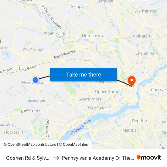 Goshen Rd & Sylvania Ln to Pennsylvania Academy Of The Fine Arts map