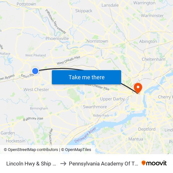 Lincoln Hwy & Ship Rd - Mbfs to Pennsylvania Academy Of The Fine Arts map