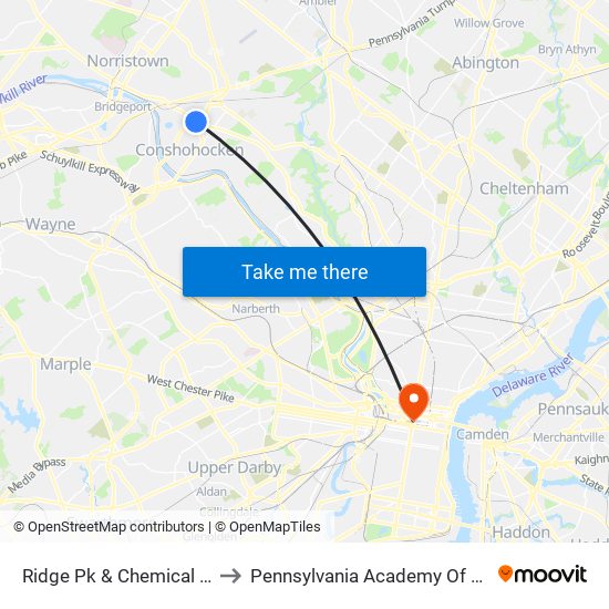 Ridge Pk & Chemical Rd - Mbns to Pennsylvania Academy Of The Fine Arts map