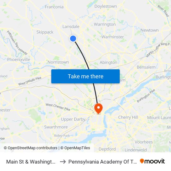 Main St & Washington Av - FS to Pennsylvania Academy Of The Fine Arts map