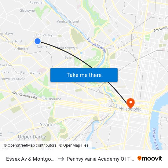 Essex Av & Montgomery - Fs to Pennsylvania Academy Of The Fine Arts map