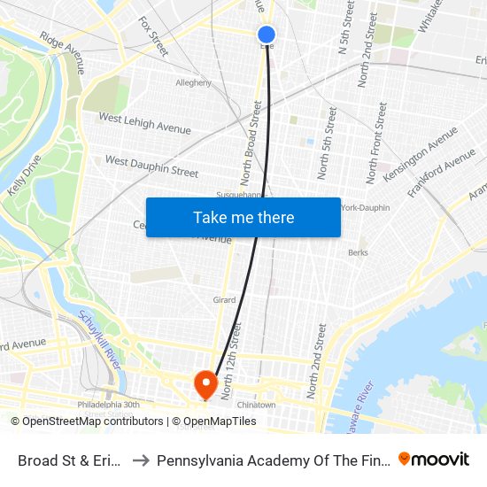 Broad St & Erie Av to Pennsylvania Academy Of The Fine Arts map