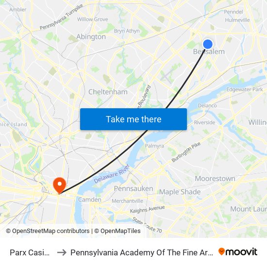 Parx Casino to Pennsylvania Academy Of The Fine Arts map