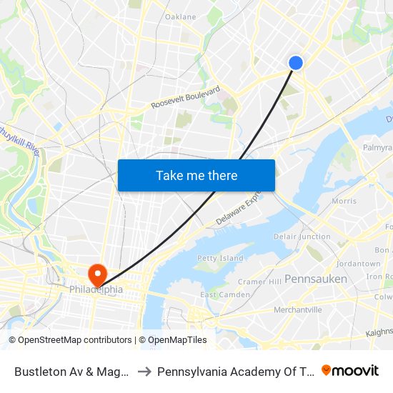 Bustleton Av & Magee Av - Fs to Pennsylvania Academy Of The Fine Arts map