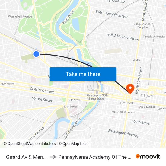 Girard Av & Merion Av to Pennsylvania Academy Of The Fine Arts map