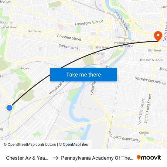 Chester Av & Yeadon Av to Pennsylvania Academy Of The Fine Arts map