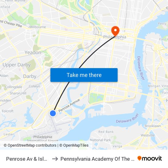 Penrose Av & Island Av to Pennsylvania Academy Of The Fine Arts map