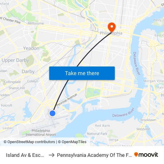 Island Av & Escort Av to Pennsylvania Academy Of The Fine Arts map