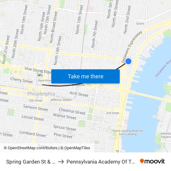 Spring Garden St & Front St to Pennsylvania Academy Of The Fine Arts map