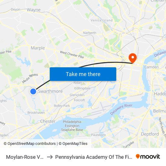 Moylan-Rose Valley to Pennsylvania Academy Of The Fine Arts map