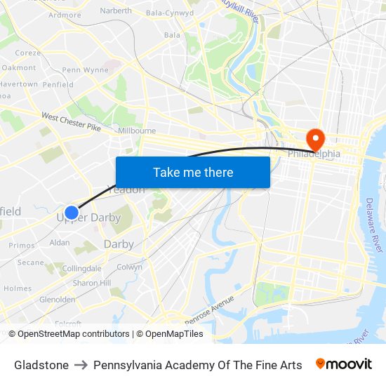 Gladstone to Pennsylvania Academy Of The Fine Arts map