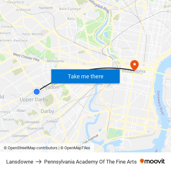 Lansdowne to Pennsylvania Academy Of The Fine Arts map