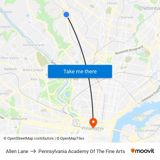 Allen Lane to Pennsylvania Academy Of The Fine Arts map