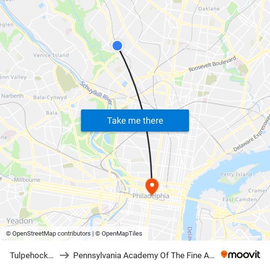 Tulpehocken to Pennsylvania Academy Of The Fine Arts map
