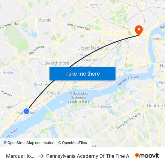 Marcus Hook to Pennsylvania Academy Of The Fine Arts map