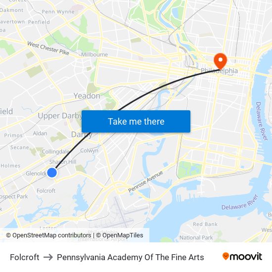 Folcroft to Pennsylvania Academy Of The Fine Arts map