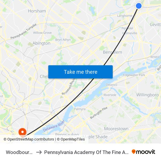 Woodbourne to Pennsylvania Academy Of The Fine Arts map