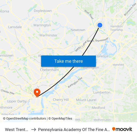 West Trenton to Pennsylvania Academy Of The Fine Arts map