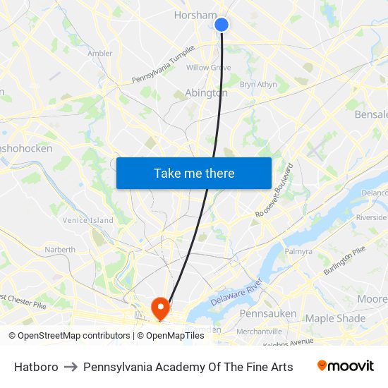 Hatboro to Pennsylvania Academy Of The Fine Arts map