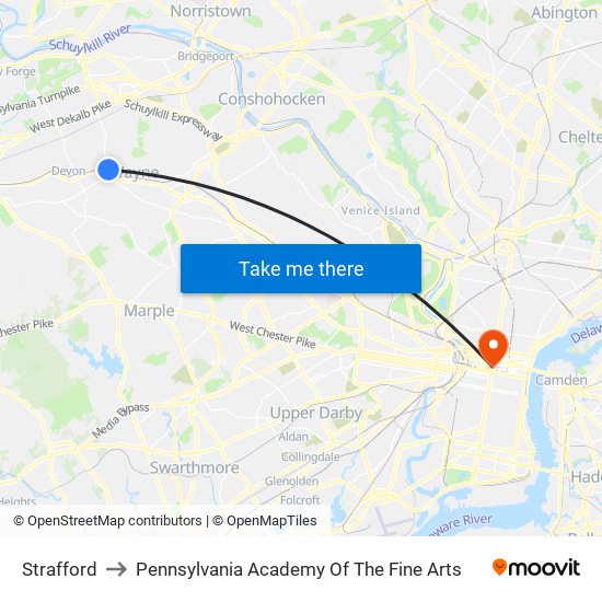 Strafford to Pennsylvania Academy Of The Fine Arts map