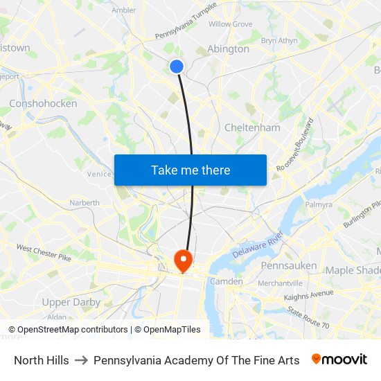 North Hills to Pennsylvania Academy Of The Fine Arts map