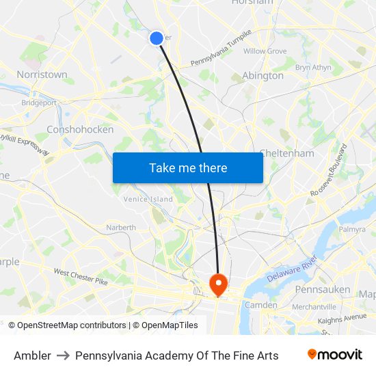 Ambler to Pennsylvania Academy Of The Fine Arts map