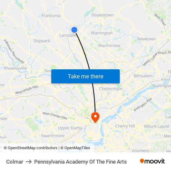 Colmar to Pennsylvania Academy Of The Fine Arts map