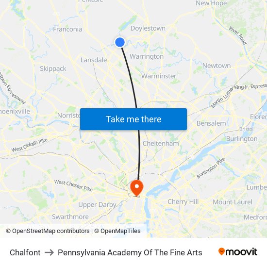 Chalfont to Pennsylvania Academy Of The Fine Arts map