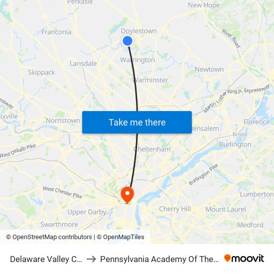 Delaware Valley College to Pennsylvania Academy Of The Fine Arts map