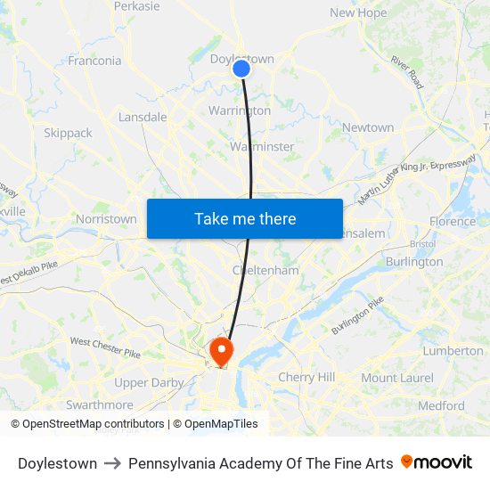 Doylestown to Pennsylvania Academy Of The Fine Arts map