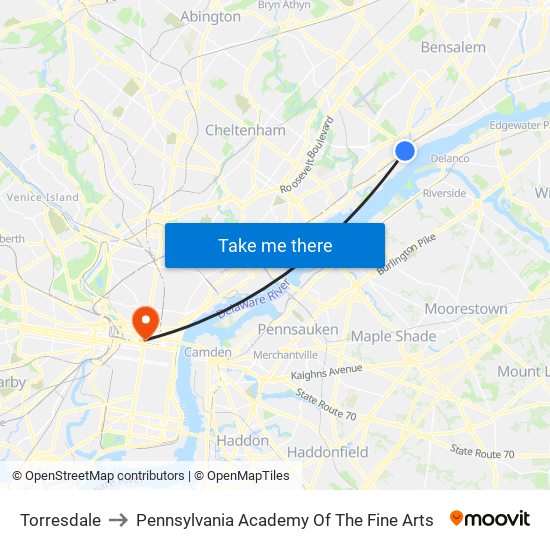 Torresdale to Pennsylvania Academy Of The Fine Arts map