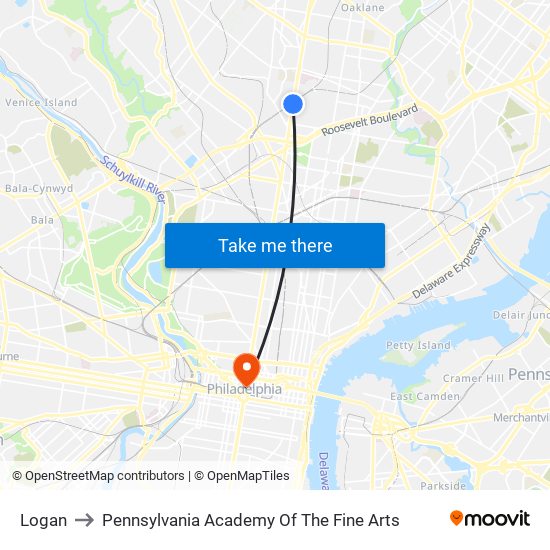 Logan to Pennsylvania Academy Of The Fine Arts map