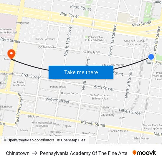 Chinatown to Pennsylvania Academy Of The Fine Arts map