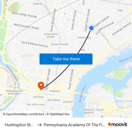 Huntingdon Station to Pennsylvania Academy Of The Fine Arts map