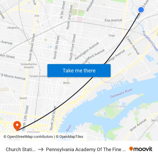 Church Station to Pennsylvania Academy Of The Fine Arts map