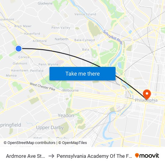 Ardmore Ave Station to Pennsylvania Academy Of The Fine Arts map