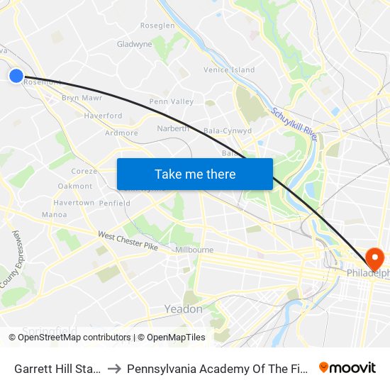 Garrett Hill Station to Pennsylvania Academy Of The Fine Arts map