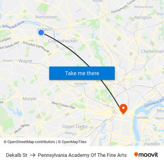 Dekalb St to Pennsylvania Academy Of The Fine Arts map